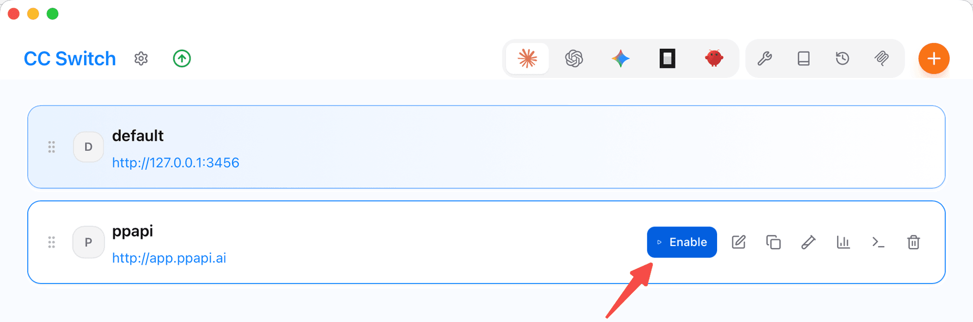 CC Switch — Enable Provider